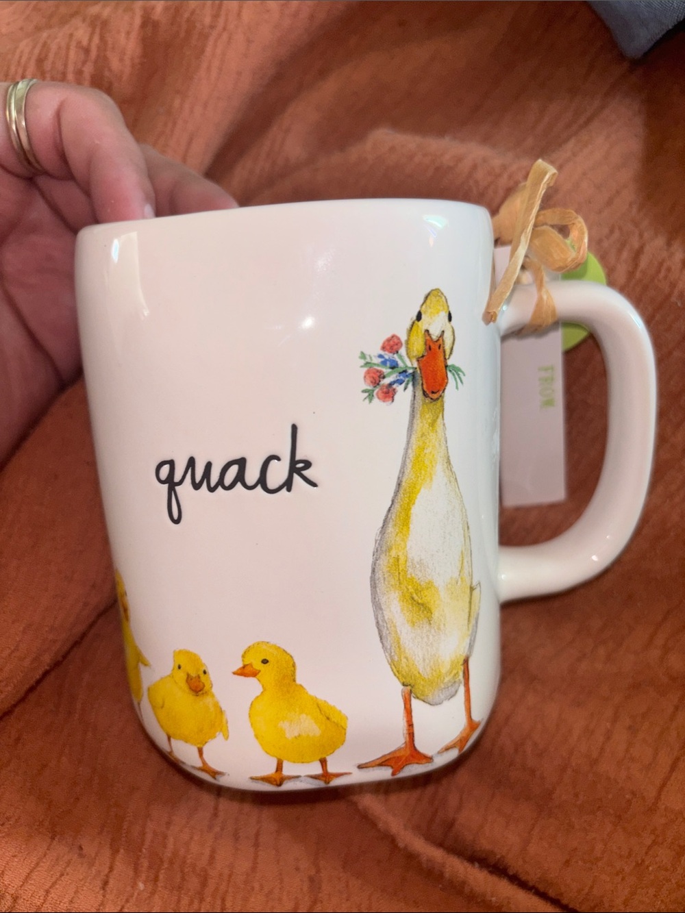 Rae Dunn White Ceramic Mug with Yellow Duck Family